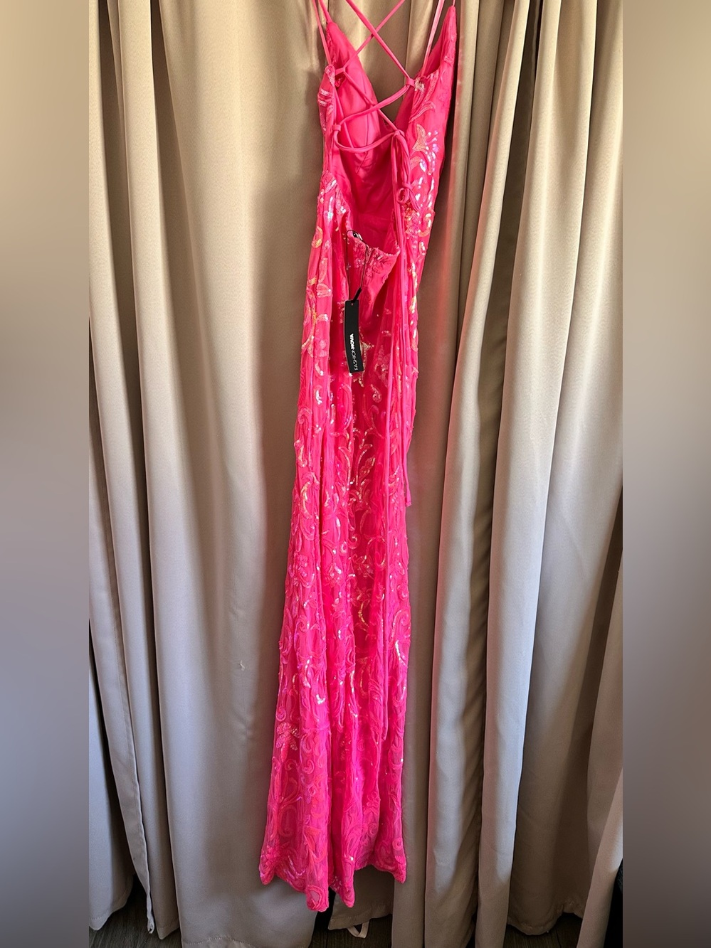 Fashion Nova Hot Pink Sequin Dress with Spaghetti Straps - Picture 6 of 6